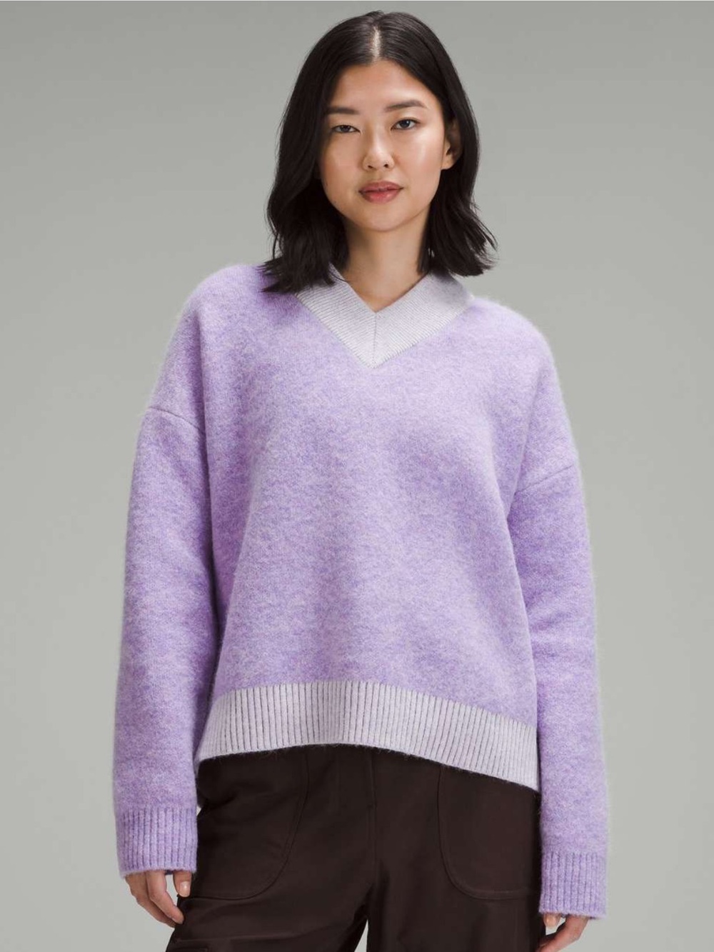 Lululemon Athletica Women's Alpaca Wool-Blend V-Neck Sweater Cozy Chunky
